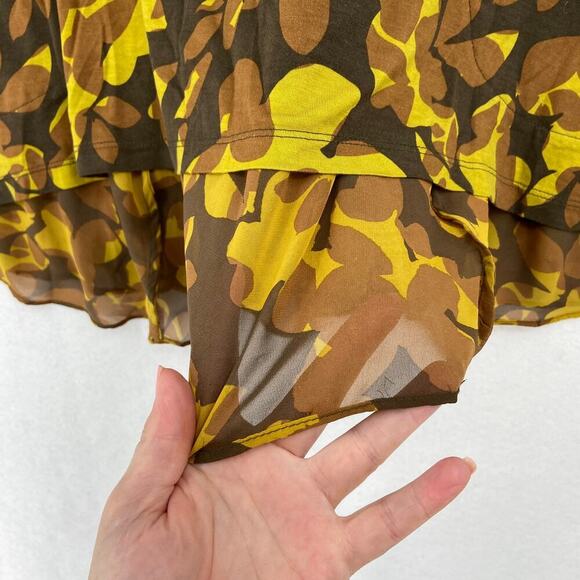 LOGO by Lori Goldstein Tunic Blouse Womens Size S Yellow Brown Ruffle Hem - Picture 5 of 11